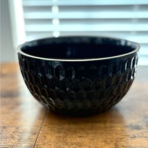 Black and Gold Trim Textured Ceramic Bowl